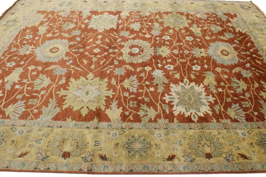 Rust Floral 9X12 Osh Chobi Peshawar Oriental Rug