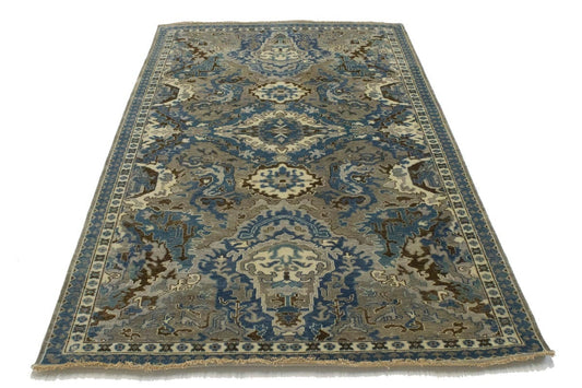 Brownish Gray Floral 5X8 Transitional Osh Chobi Oriental Rug