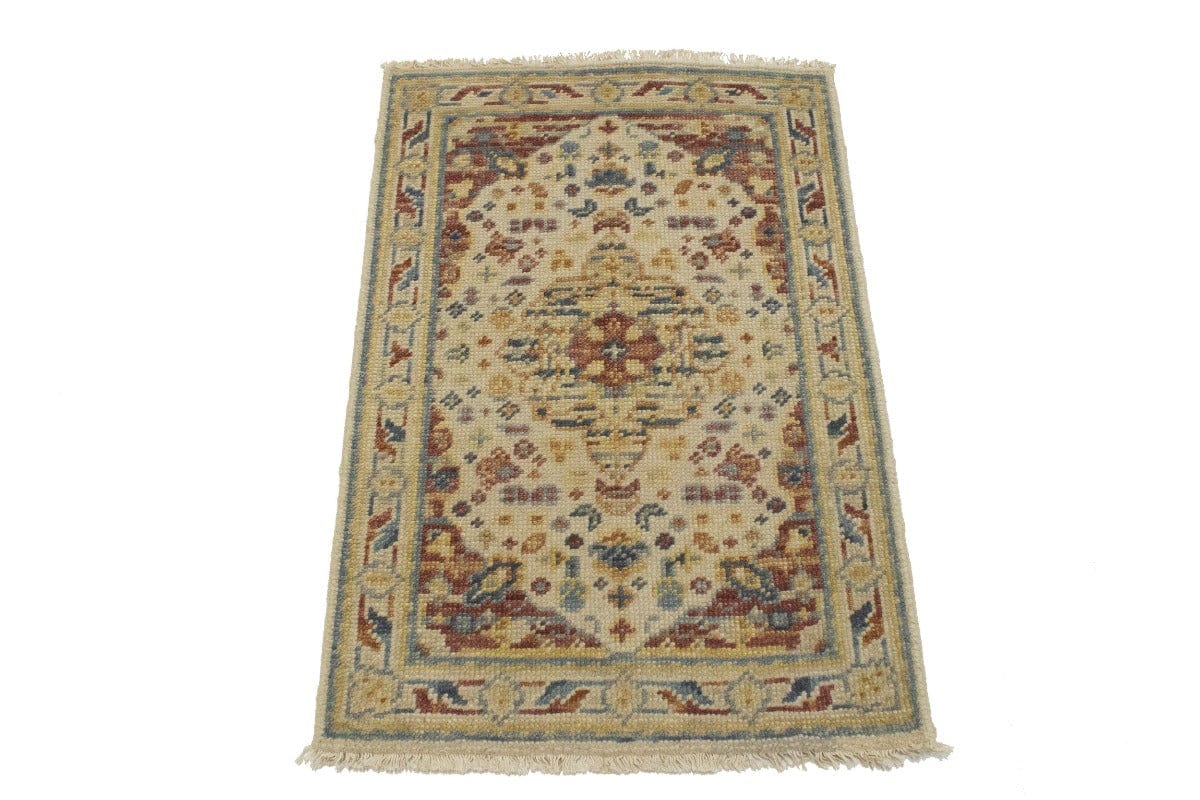 Cream Floral Heriz Serapi 2X3 Transitional Oriental Rug