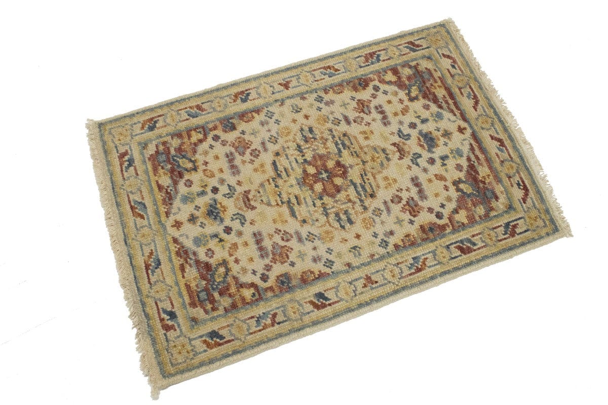 Cream Floral Heriz Serapi 2X3 Transitional Oriental Rug