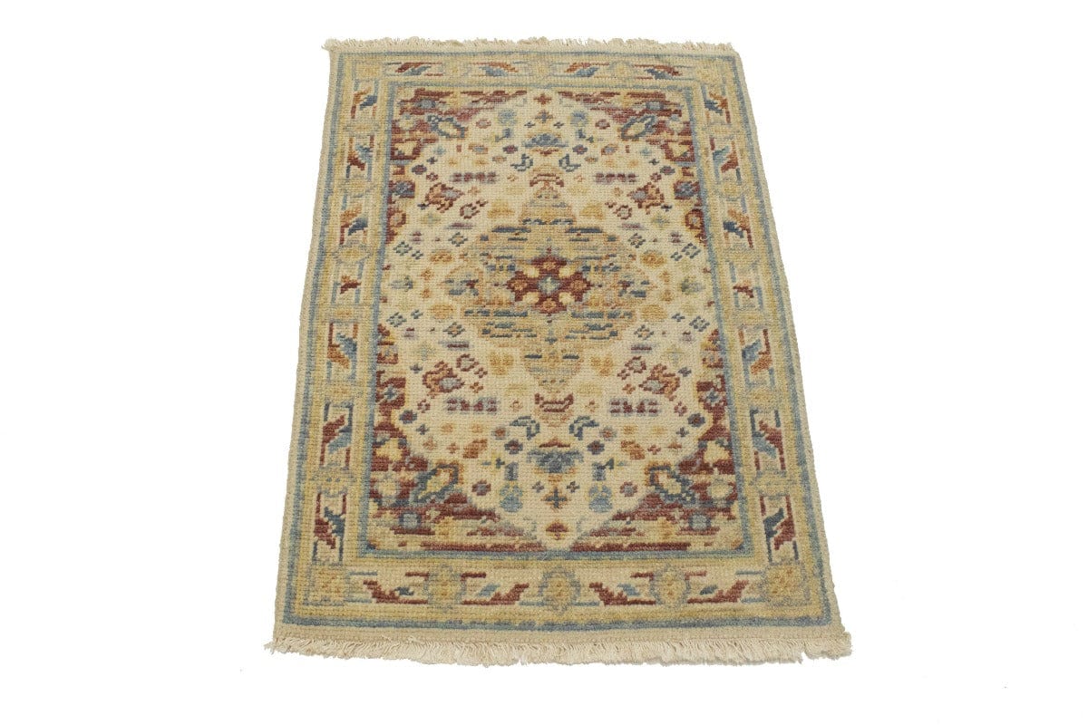 Cream Floral Heriz Serapi 2X3 Transitional Oriental Rug