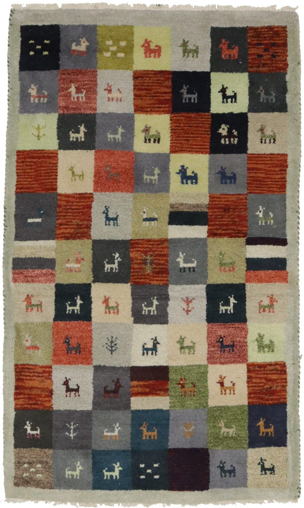 Multicolored Checker Tribal 3X5 Indo-Gabbeh Oriental Rug