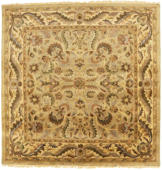 Tan/Beige Floral Modern 8X8 Oriental Hand-Tufted Square Rug