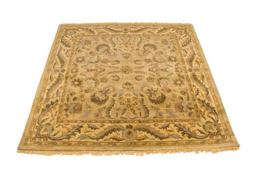 Tan/Beige Floral Modern 8X8 Oriental Hand-Tufted Square Rug