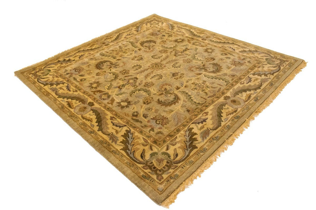 Tan/Beige Floral Modern 8X8 Oriental Hand-Tufted Square Rug