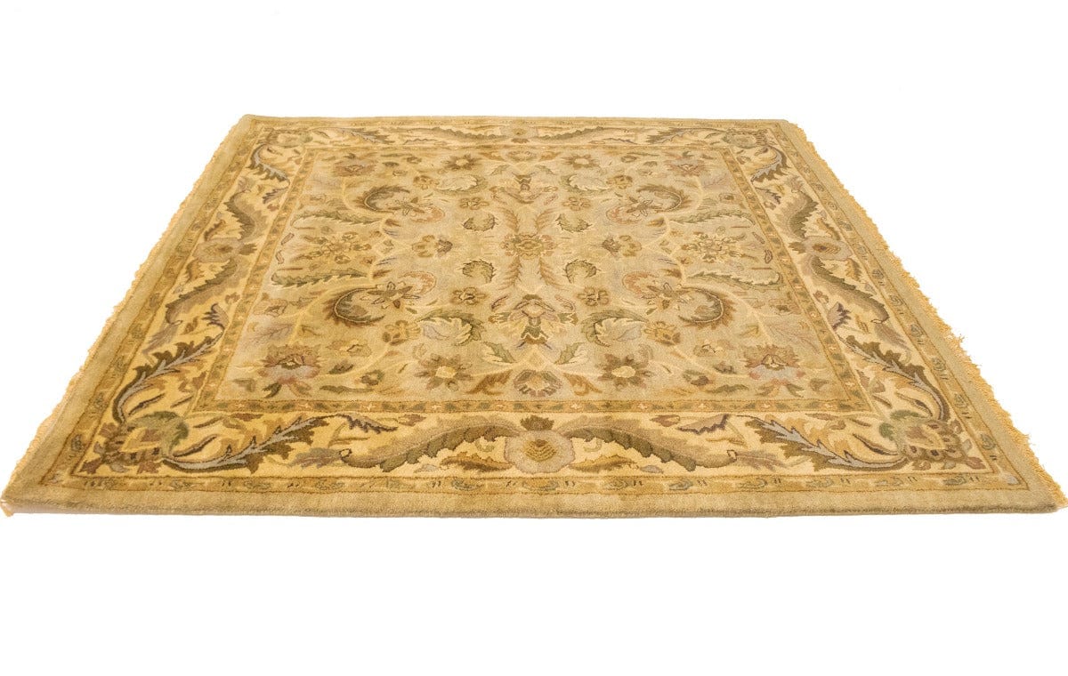 Tan/Beige Floral Modern 8X8 Oriental Hand-Tufted Square Rug