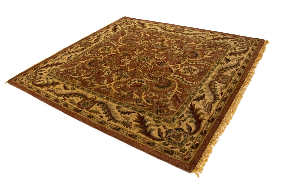 Rusty Brown Floral Modern 8X8 Oriental Hand-Tufted Square Rug