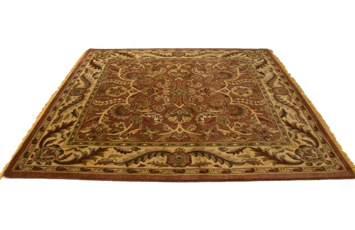 Rusty Brown Floral Modern 8X8 Oriental Hand-Tufted Square Rug