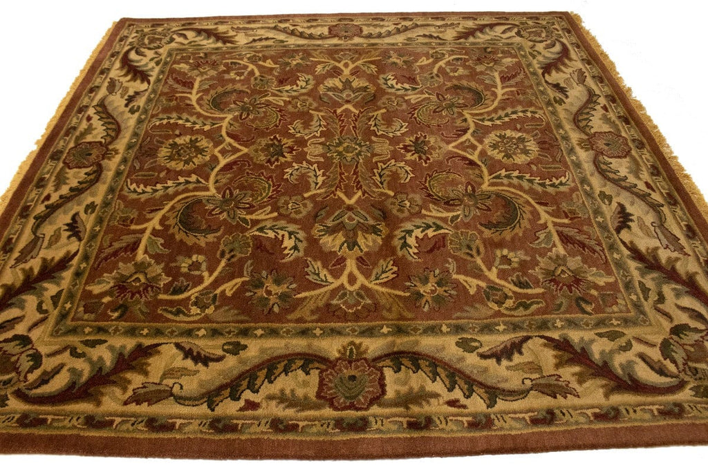 Rusty Brown Floral Modern 8X8 Oriental Hand-Tufted Square Rug