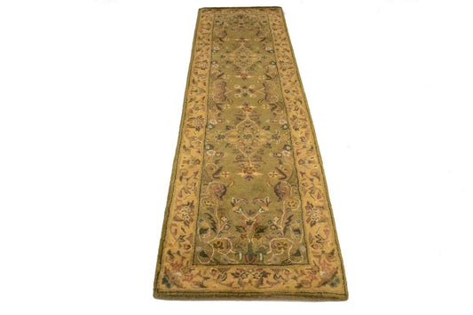 Light Olive Floral Modern 2'6X9 Hand-Tufted Runner Rug