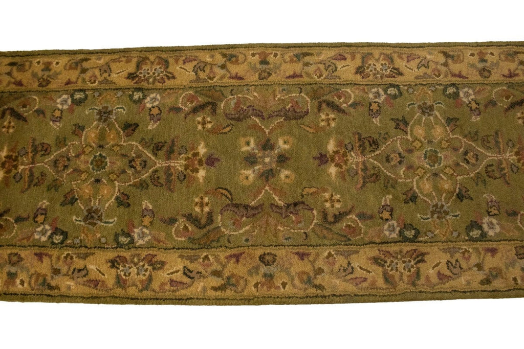 Light Olive Floral Modern 2'6X9 Hand-Tufted Runner Rug