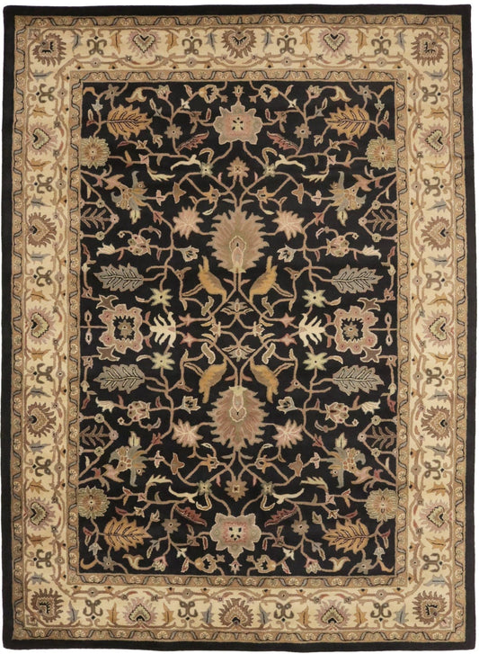 Black Floral Modern 10X13 Oriental Hand-Tufted Rug