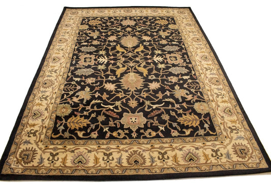 Black Floral Modern 10X13 Oriental Hand-Tufted Rug