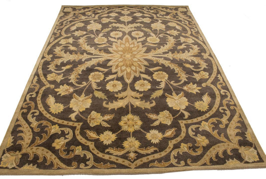 Dark Brown Floral Modern 10X13 Oriental Hand-Tufted Rug