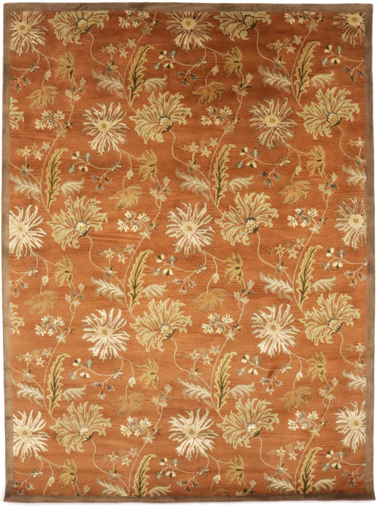 Rust Orange Floral Modern 10X13 Oriental Hand-Tufted Rug