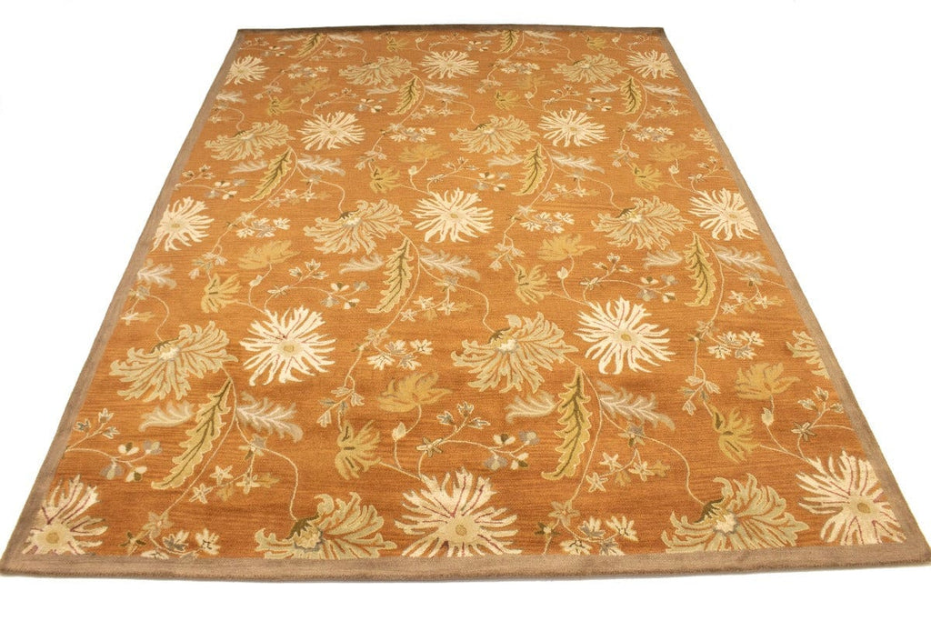 Rust Orange Floral Modern 10X13 Oriental Hand-Tufted Rug