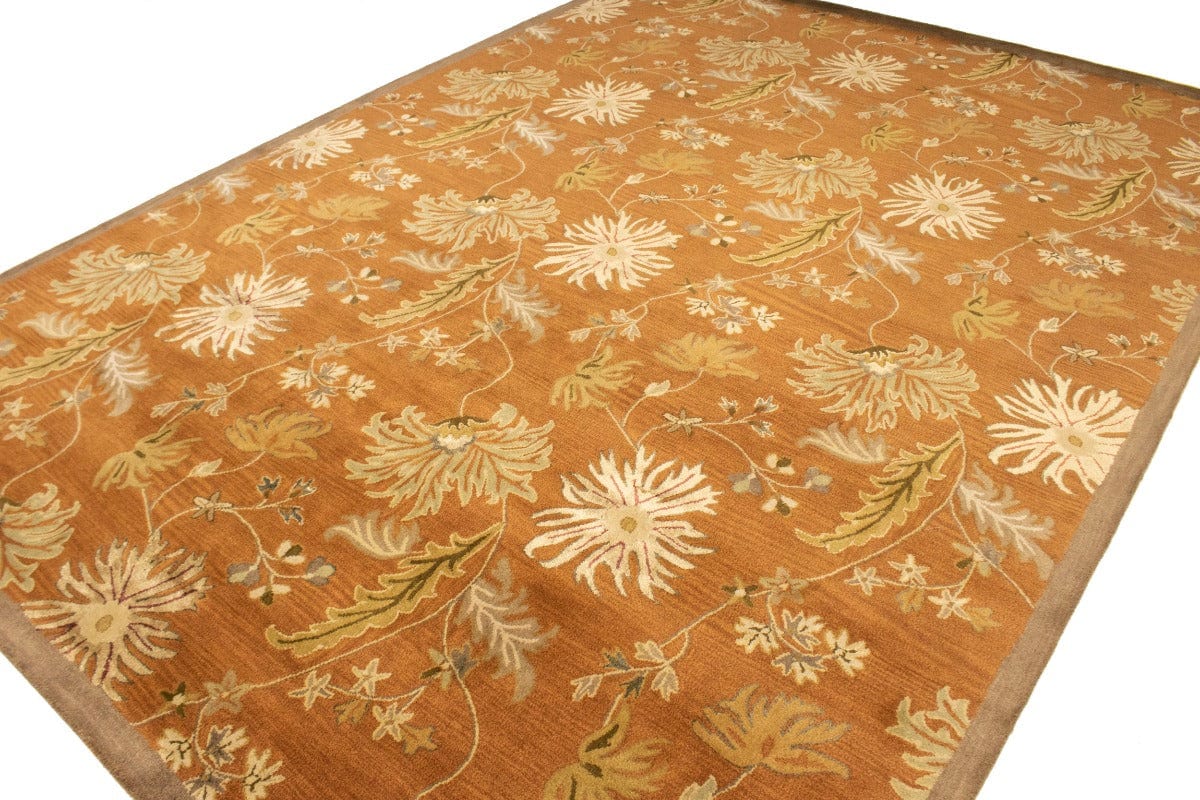 Rust Orange Floral Modern 10X13 Oriental Hand-Tufted Rug