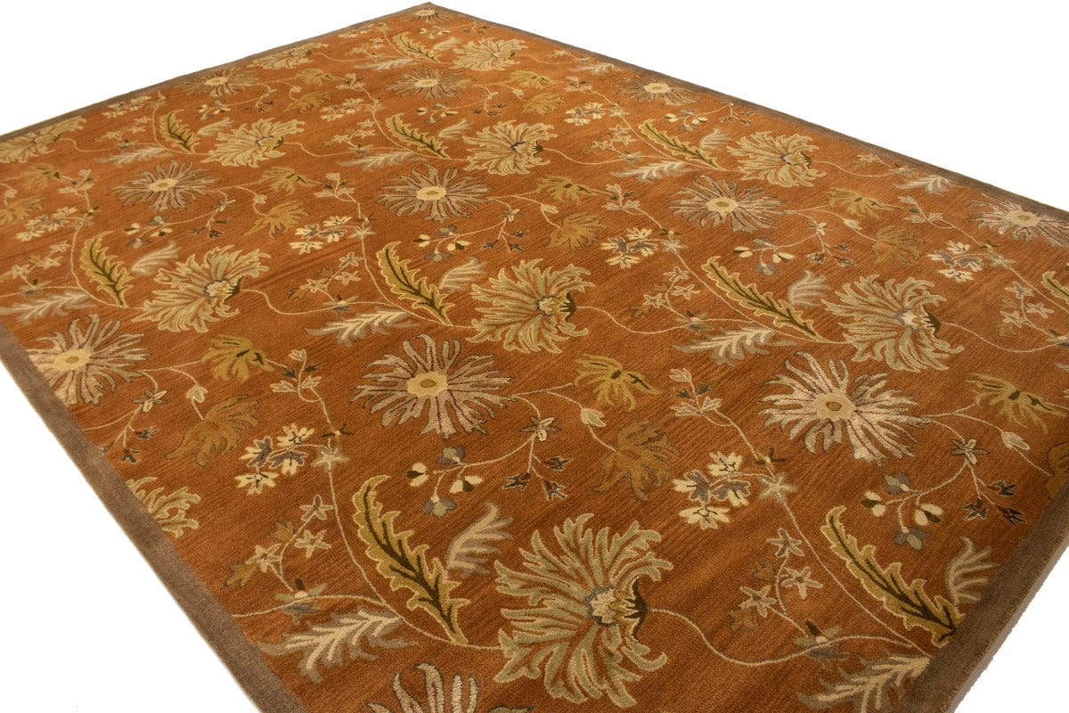 Rust Orange Floral Modern 10X13 Oriental Hand-Tufted Rug