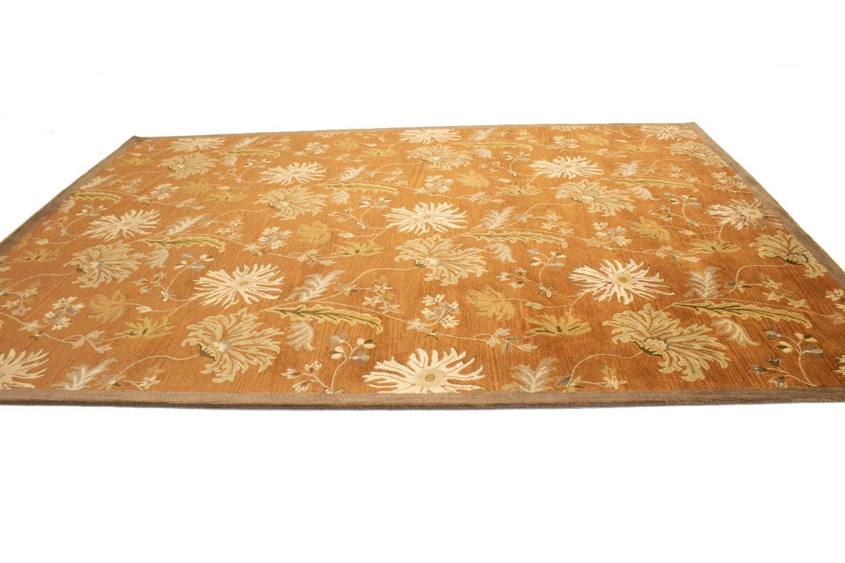 Rust Orange Floral Modern 10X13 Oriental Hand-Tufted Rug