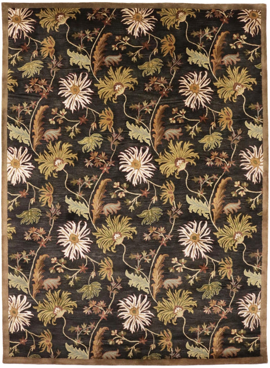 Dark Brown Floral Modern 9'5X13 Oriental Hand-Tufted Rug