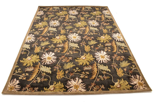 Dark Brown Floral Modern 9'5X13 Oriental Hand-Tufted Rug