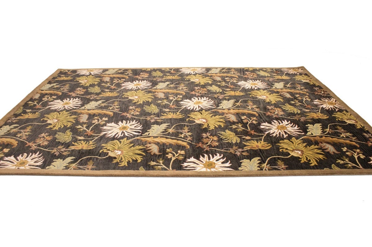 Dark Brown Floral Modern 9'5X13 Oriental Hand-Tufted Rug