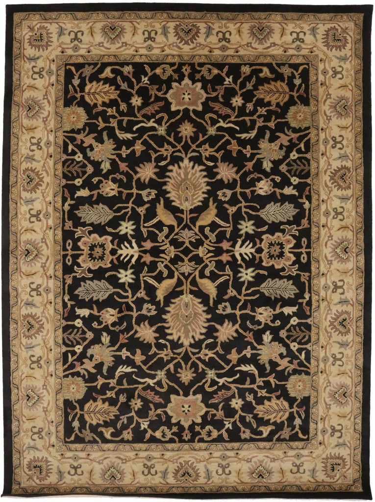 Black Floral Modern 10X13 Oriental Hand-Tufted Rug