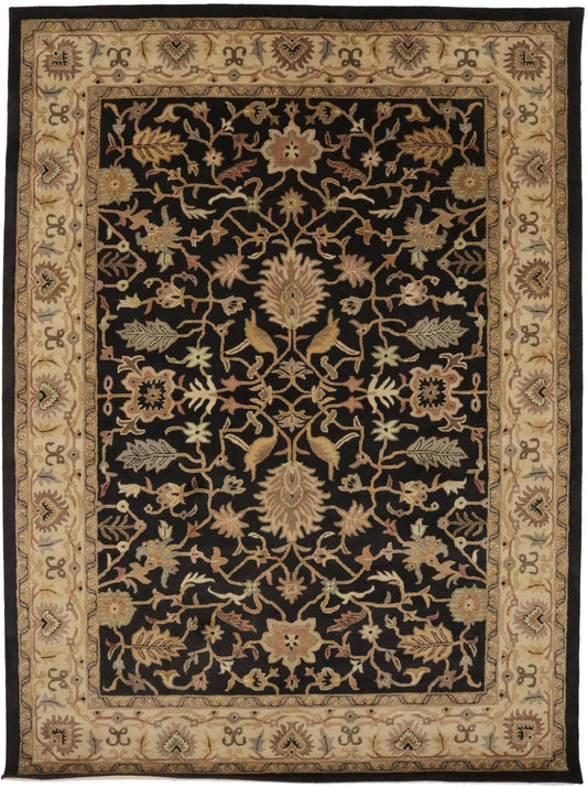 Black Floral Modern 10X13 Oriental Hand-Tufted Rug