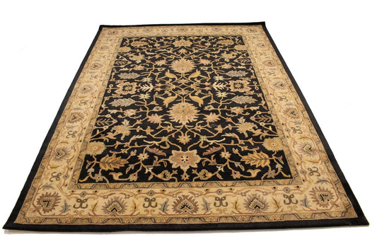 Black Floral Modern 10X13 Oriental Hand-Tufted Rug