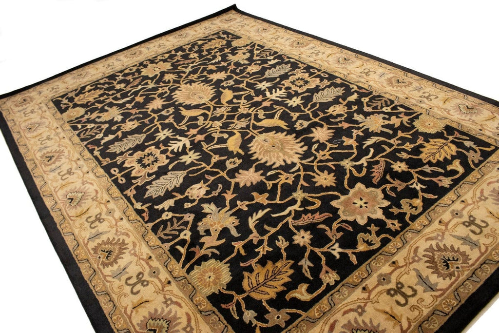 Black Floral Modern 10X13 Oriental Hand-Tufted Rug