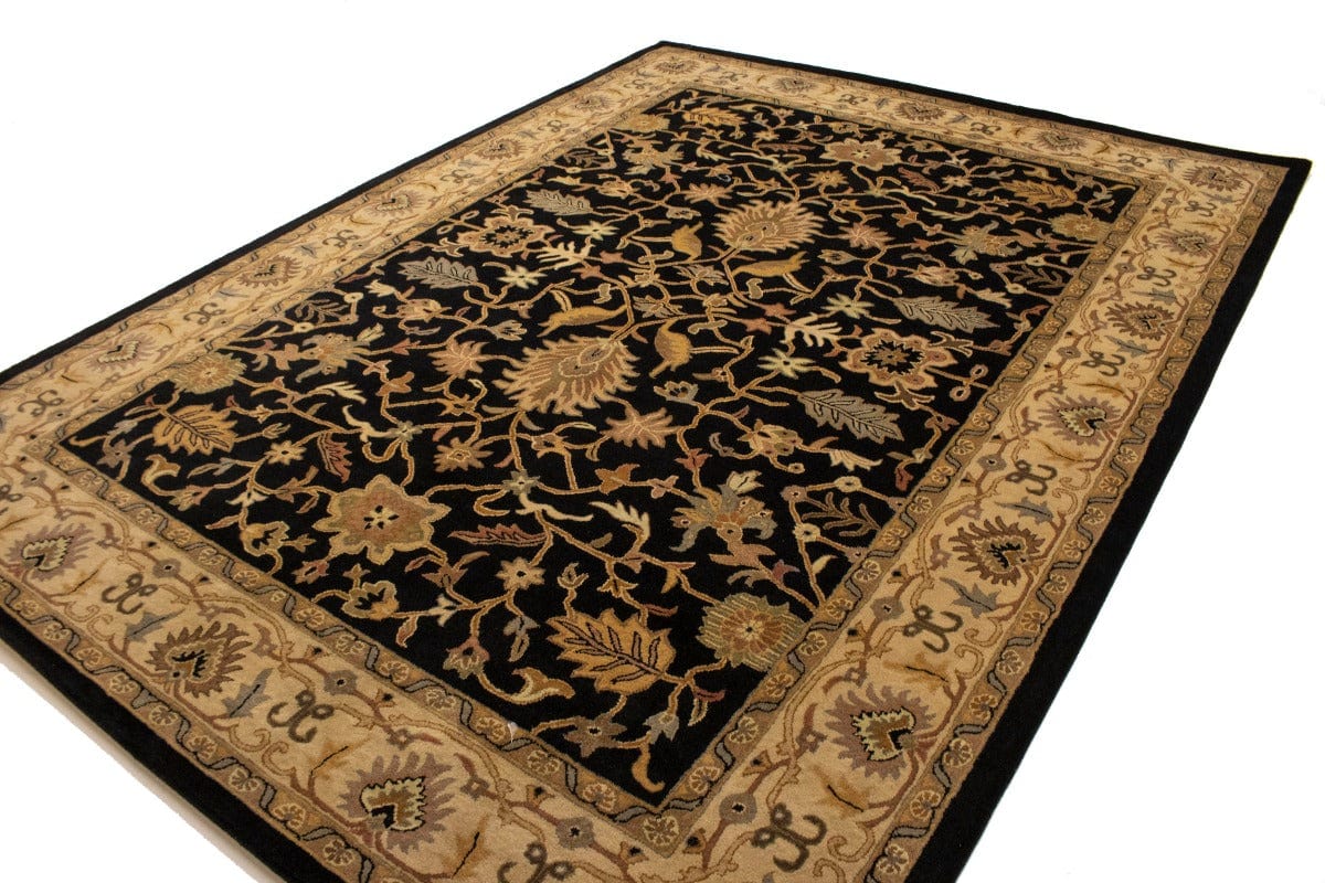 Black Floral Modern 10X13 Oriental Hand-Tufted Rug