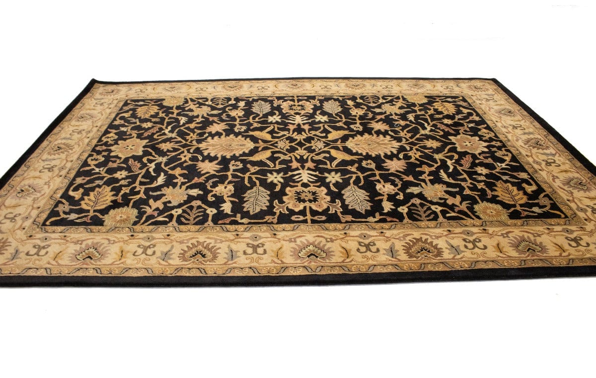 Black Floral Modern 10X13 Oriental Hand-Tufted Rug