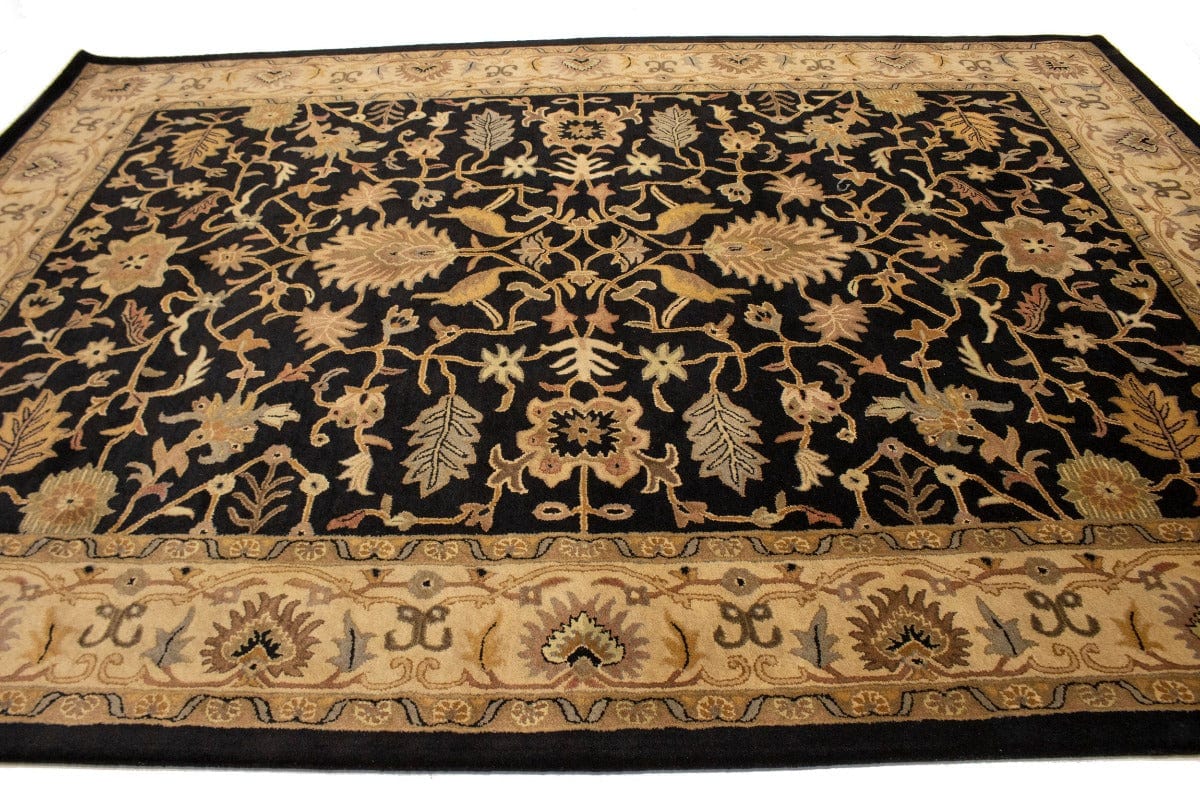 Black Floral Modern 10X13 Oriental Hand-Tufted Rug