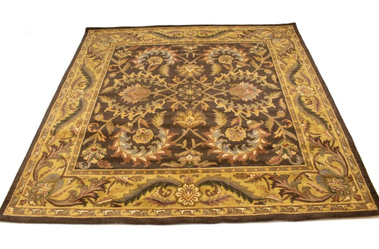 Dark Brown Floral Modern 10X10 Oriental Hand-Tufted Square Rug