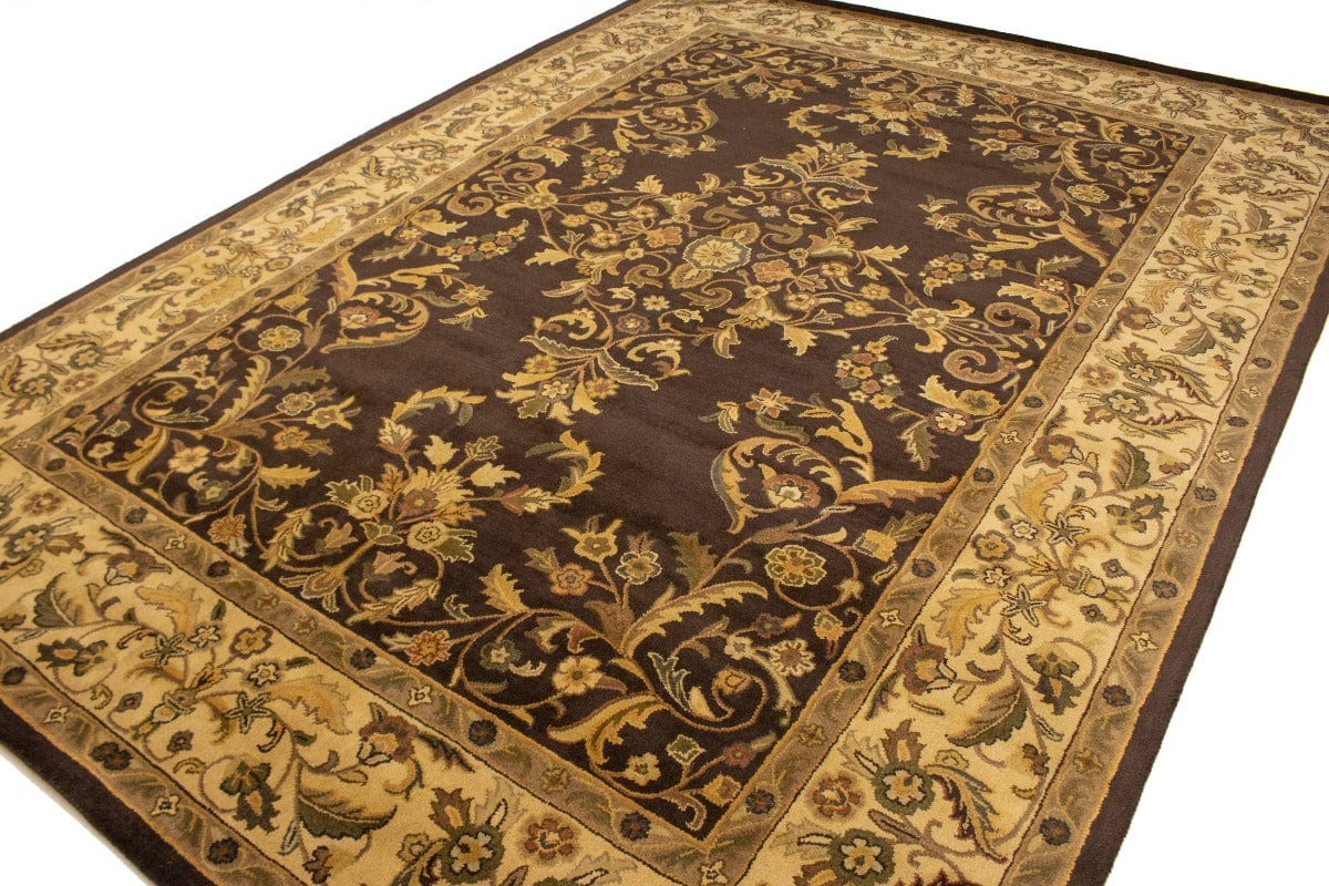 Dark Brown Floral Modern 9'5X13 Oriental Hand-Tufted Rug