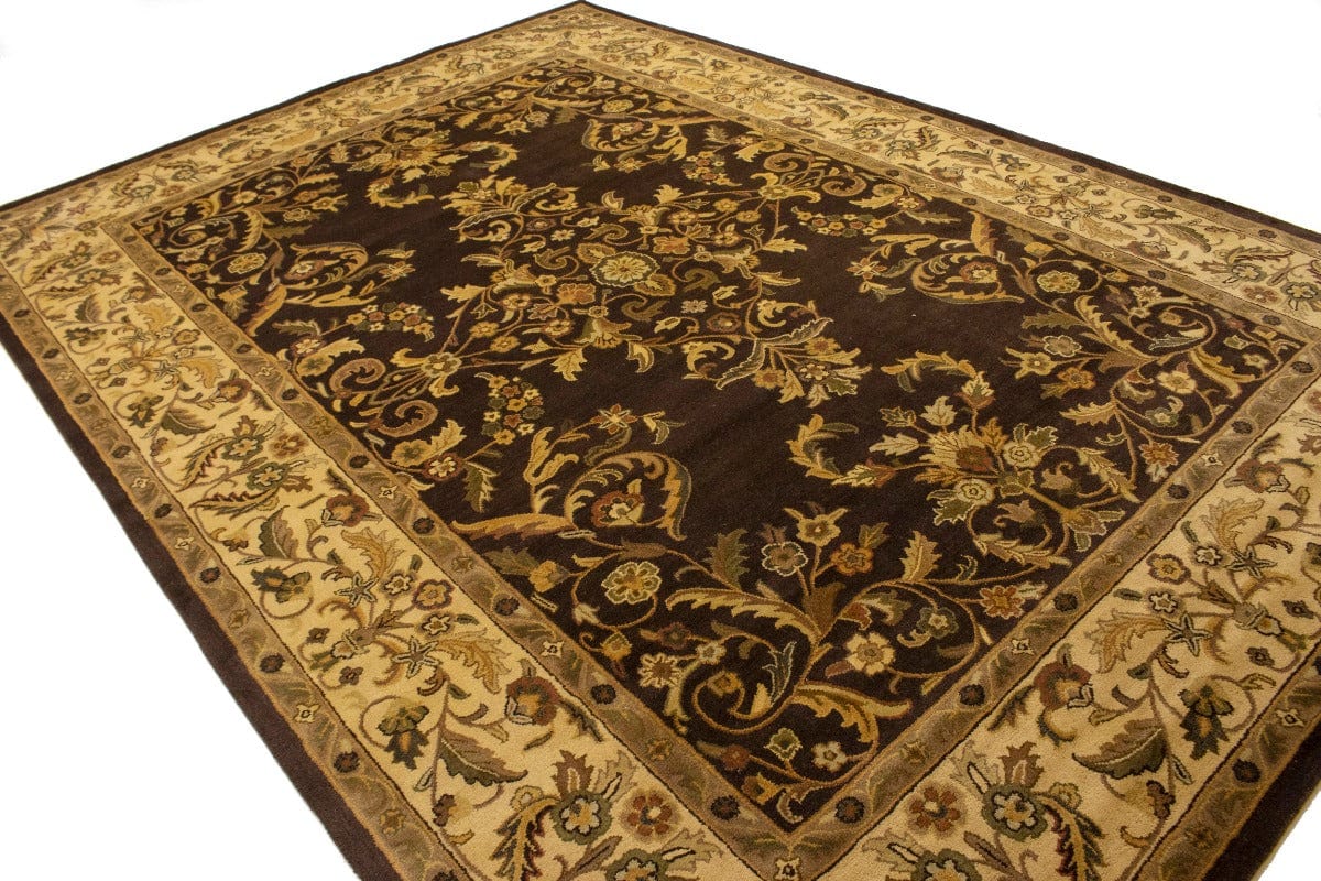 Dark Brown Floral Modern 9'5X13 Oriental Hand-Tufted Rug