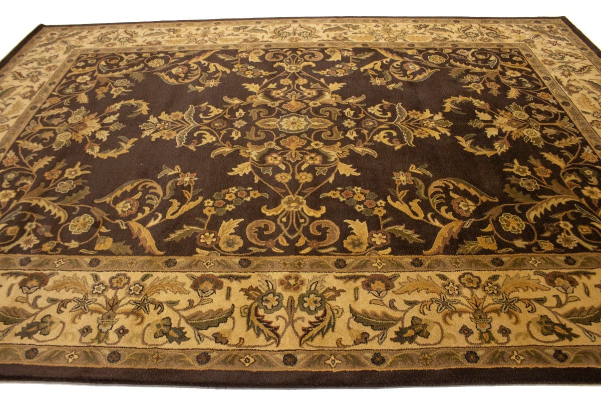 Dark Brown Floral Modern 9'5X13 Oriental Hand-Tufted Rug