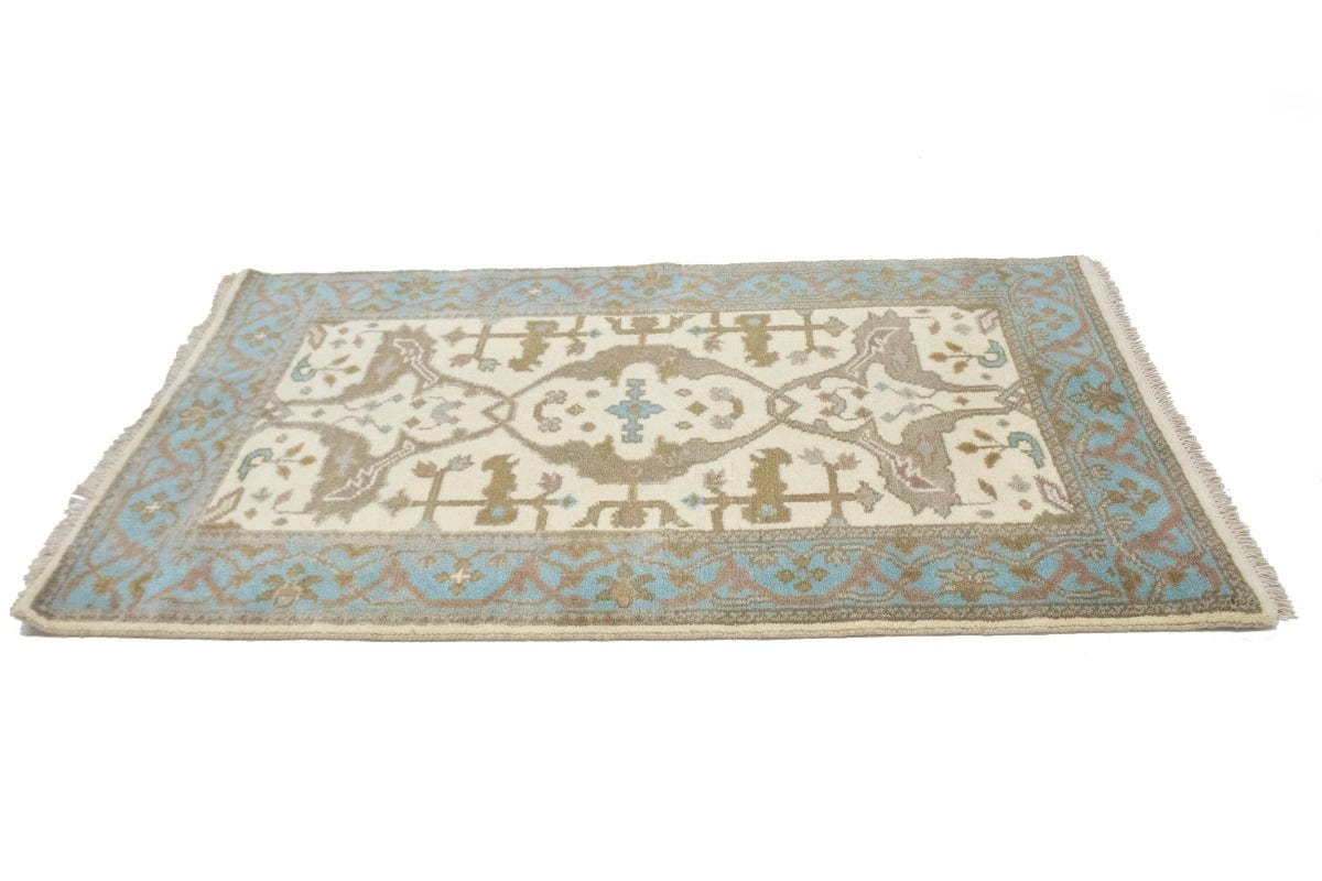 Cream Floral 3X5 Oushak Oriental Rug