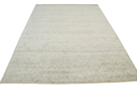 Cream Geometric 10X14 Moroccan Oriental Rug