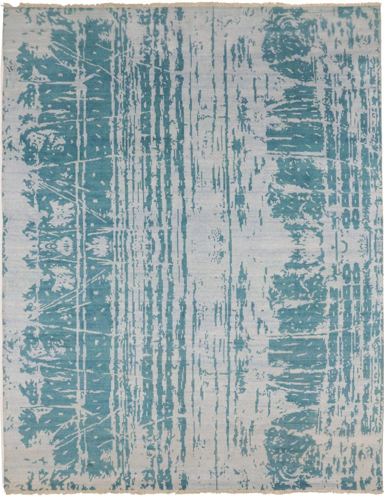 Dark Teal Abstract 8X10 Oriental Modern Rug