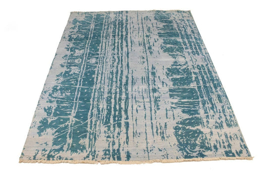 Dark Teal Abstract 8X10 Oriental Modern Rug