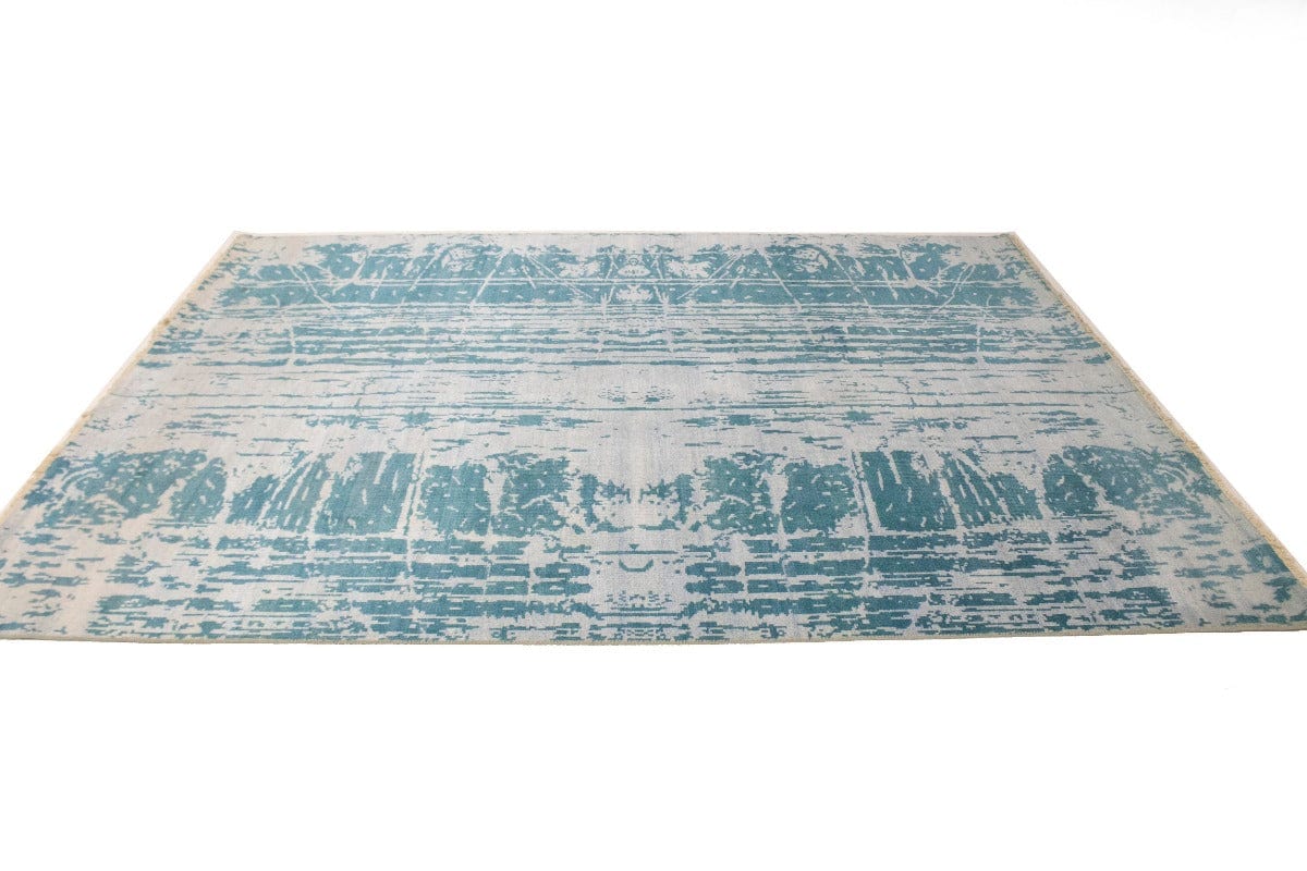 Dark Teal Abstract 8X10 Oriental Modern Rug