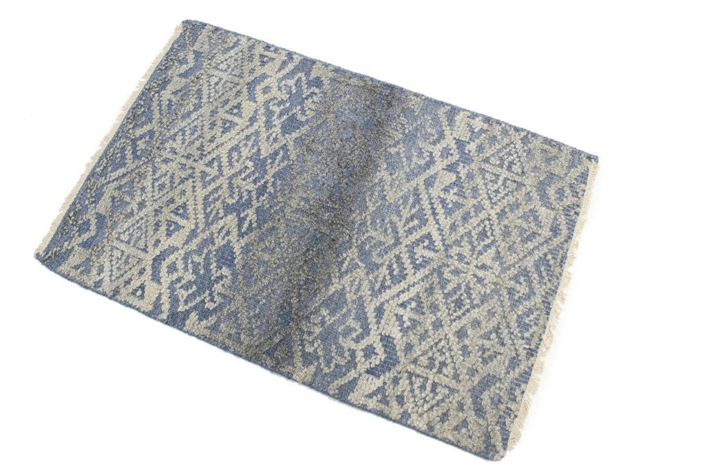 Cream Blue Geometric 2X3 Modern Oriental Rug