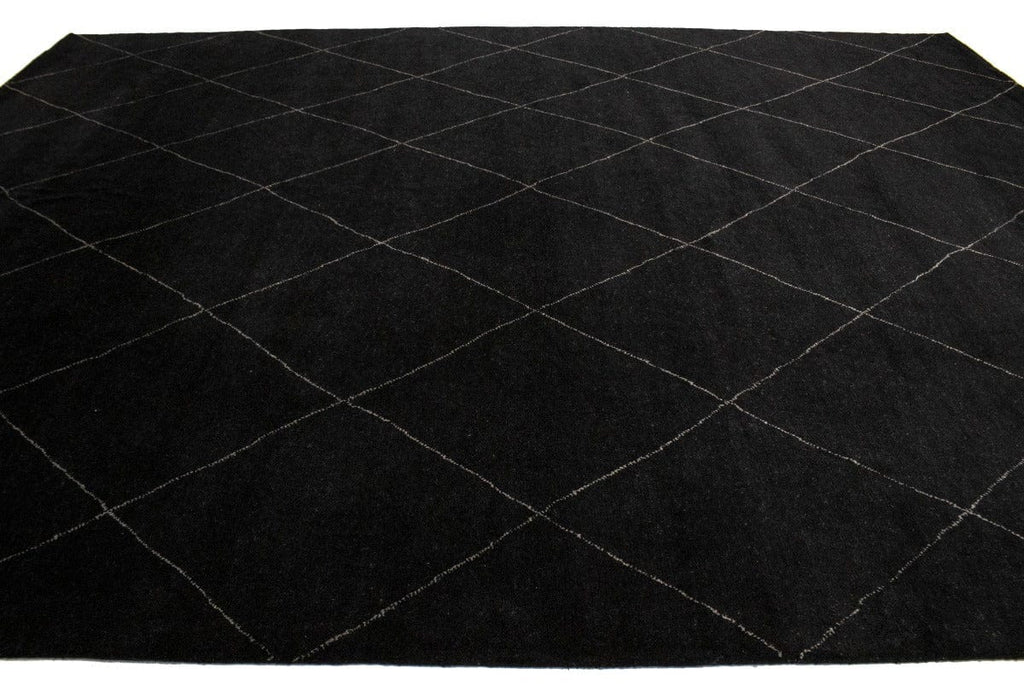 Black Geometric 12X15 Moroccan Oriental Rug