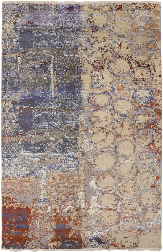 Multicolored Bamboo Silk Abstract 6X9 Distressed Modern Rug
