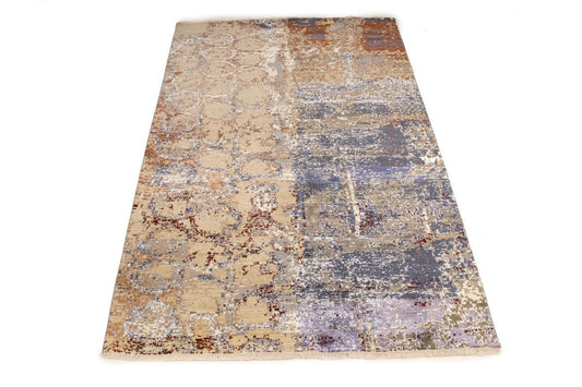 Multicolored Bamboo Silk Abstract 6X9 Distressed Modern Rug