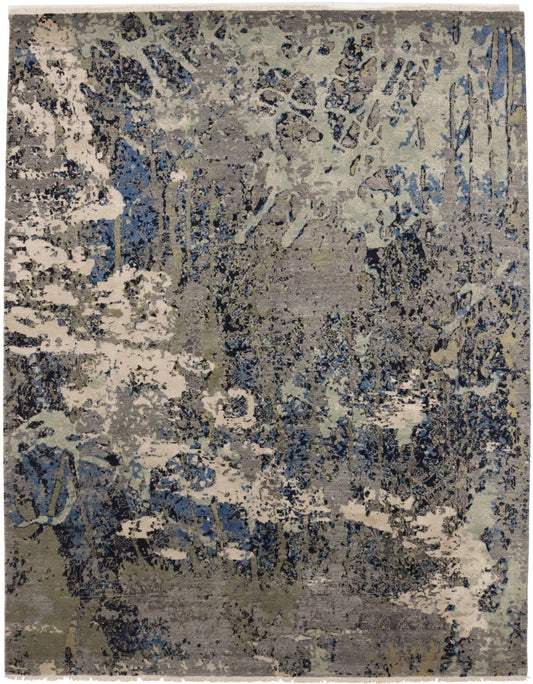 Multicolored Bamboo Silk Abstract 8X10 Distressed Modern Rug