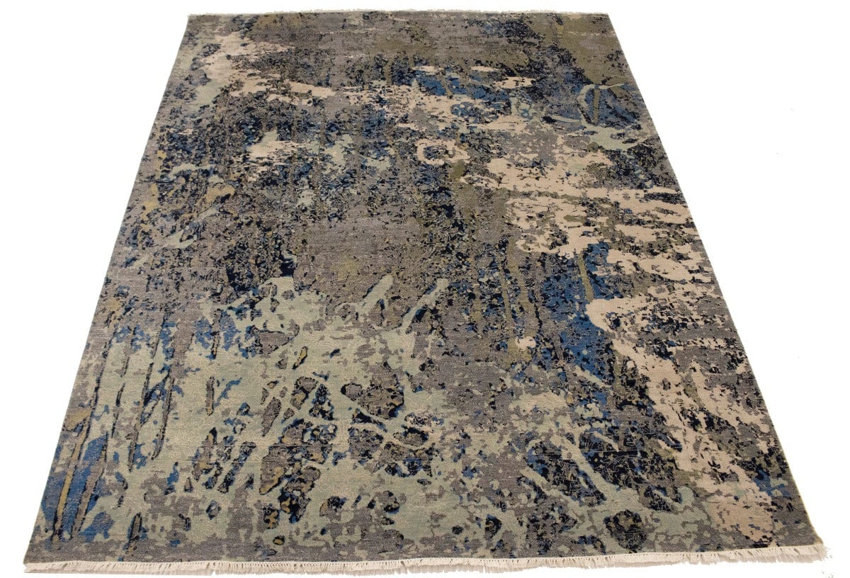 Multicolored Bamboo Silk Abstract 8X10 Distressed Modern Rug