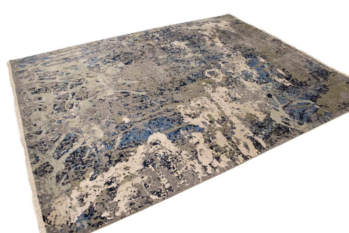 Multicolored Bamboo Silk Abstract 8X10 Distressed Modern Rug