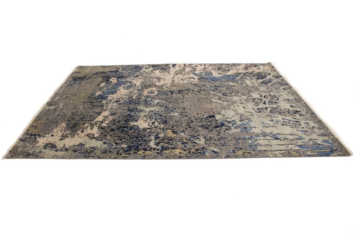 Multicolored Bamboo Silk Abstract 8X10 Distressed Modern Rug